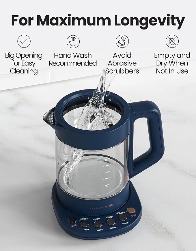 Viante Alba Electric Tea Kettle, No Plastic, Midnight Blue | Borosilicate glass
