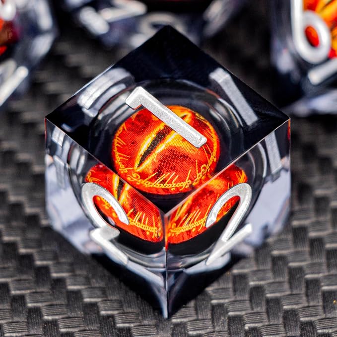 ARUOHHA DND Resin Dice Gazes Eye Dice Liquid Core Flaming RPG Sharp Edged Dice