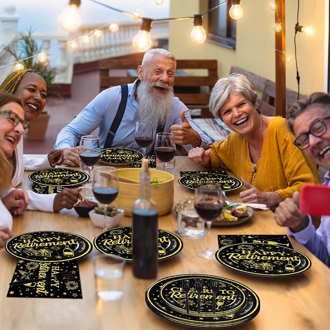100 Pcs Happy Retirement Tableware Party Supplies Set, Serves 25 – Disposable
