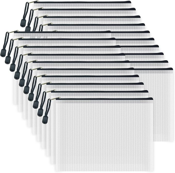 AUSTARK 20 Pcs Zipper File Bags, Plastic Mesh Pouch, Board Game Storage Bag