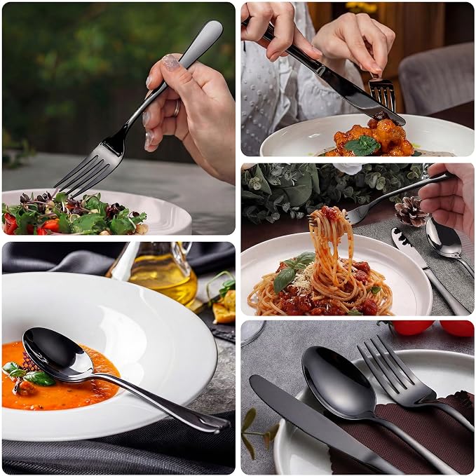 LIANYU 20 Piece Black Silverware Set, Stainless Steel Flatware Cutlery Set |