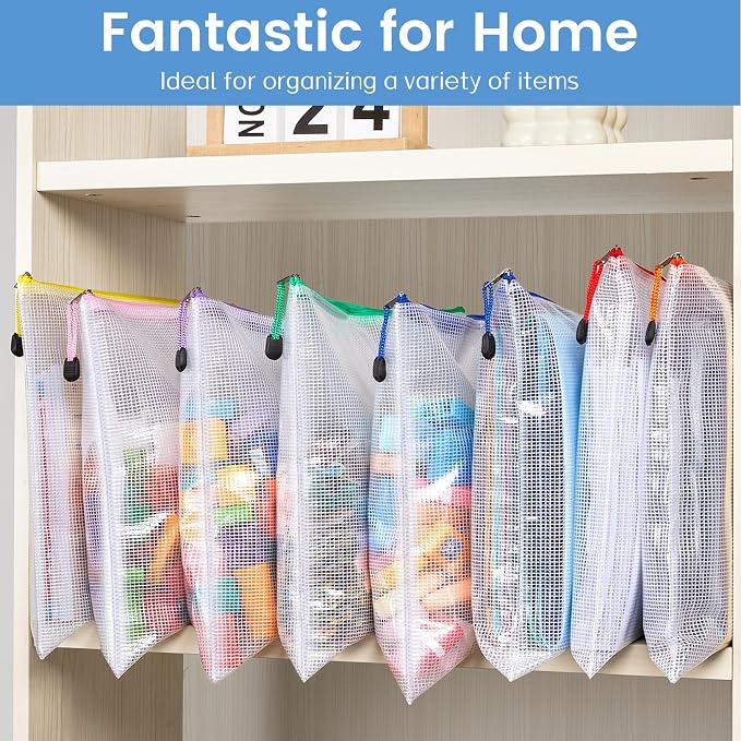 Sooez 24 Pack Super Large Mesh Zipper Pouch Bags, A3 Storage Bags