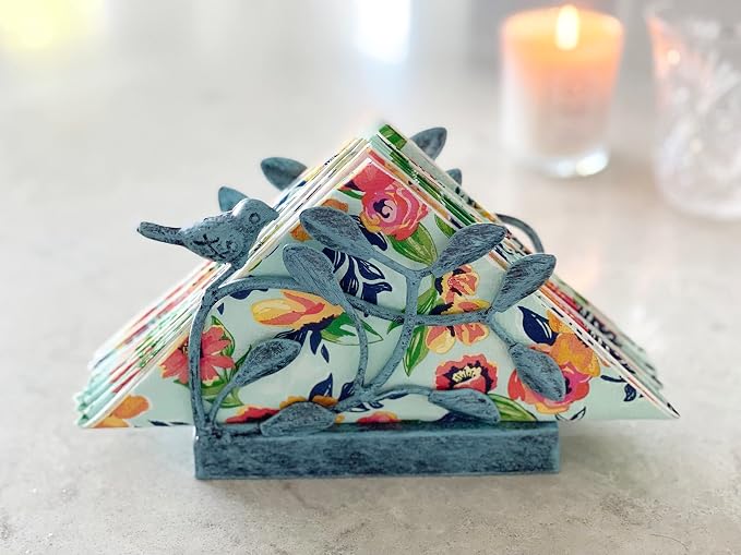 Antique Blue Bird Vertical Napkin Holder | Sturdy Paper Hand Towel Storage Tray