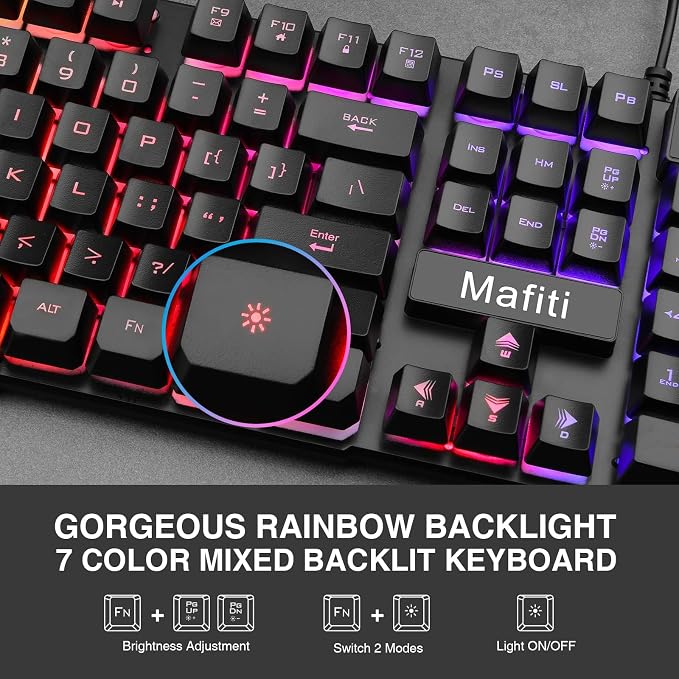 mafiti RK101 Computer Keyboard Mouse Combo Wired, RGB Backlit USB Keyboard