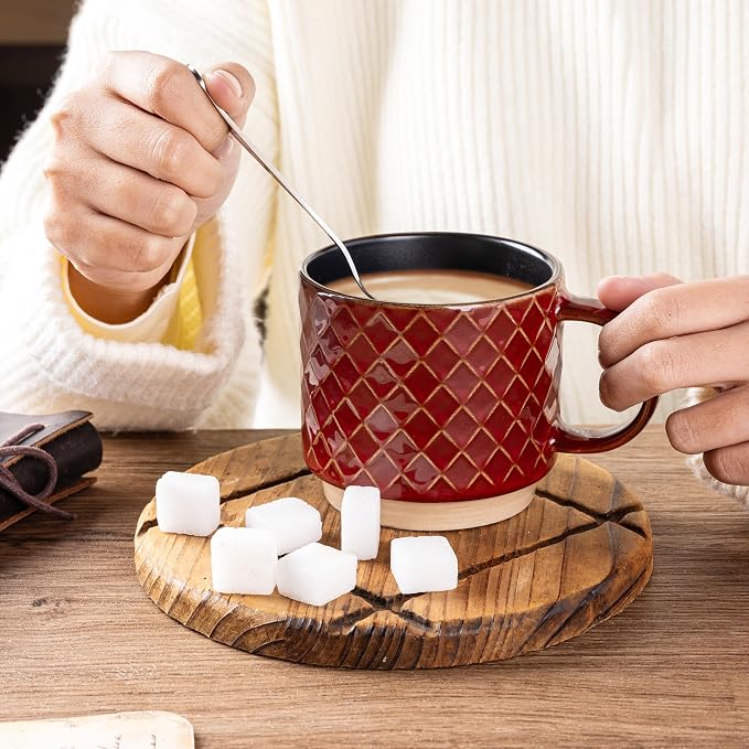 GBhome 15 OZ Stackable Coffee Mugs Set of 4, Ceramic Coffee Cups Set | 4