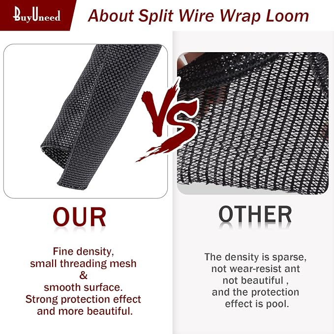 Black Braided Cable Management Sleeves Wire Loom Tubing Cord Protector
