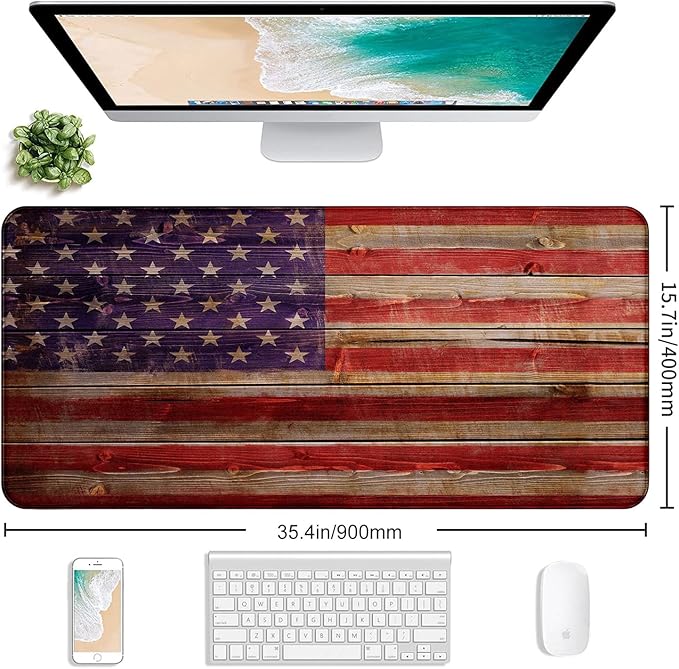 Patriot Wood Grain American Flag Extended Large Gaming Computer Mouse Pad