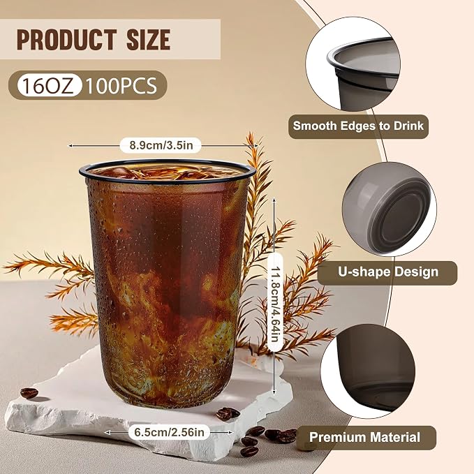 KesaPlan 100 Pcs 16oz Plastic Black Cups, Disposable Wine Cocktail Glasses |