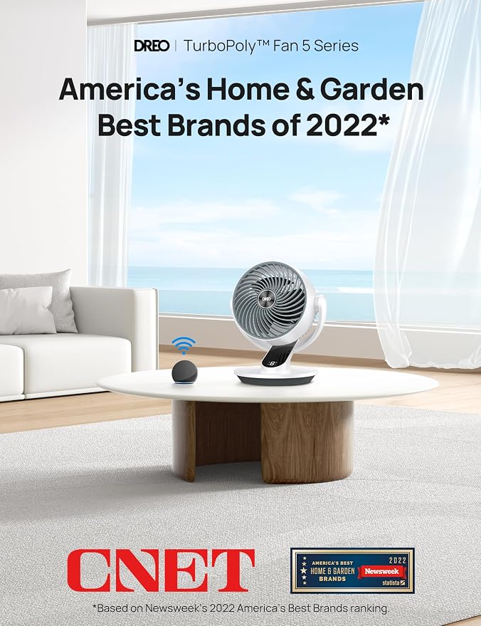 Dreo Smart Fan for Bedroom, 120° Vertical and 90° Oscillating Fan