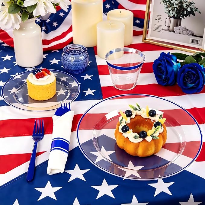 SUT 350 Pcs Blue and Clear Plastic Dinnerware Set