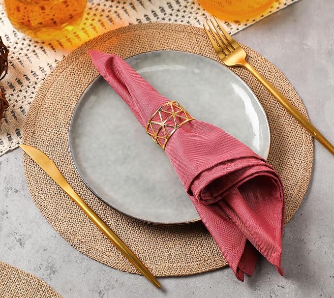 14K Gold Napkin Rings Set of 12, Metal Napkins Rings Holder Buckles
