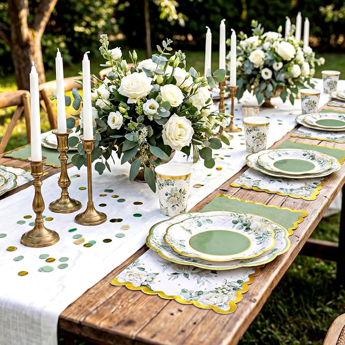 NatNarr 150 Pcs Sage Green Party Plates And Napkins Set