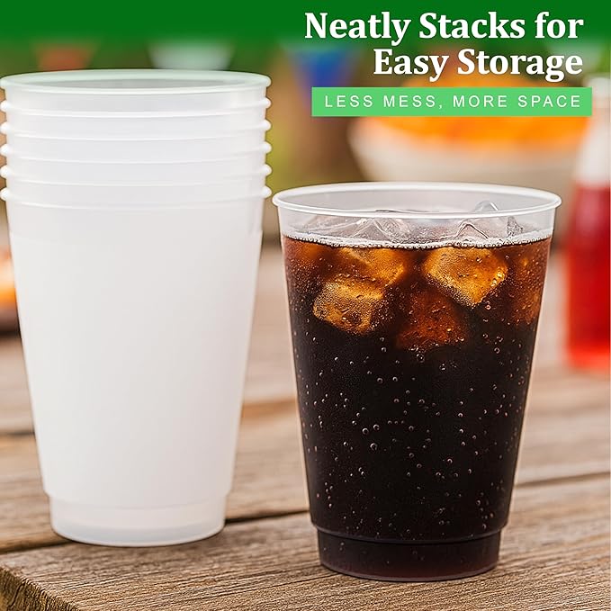 Concession Essentials – 16oz Frost Flex Plastic Cups – Shatterproof Reusable