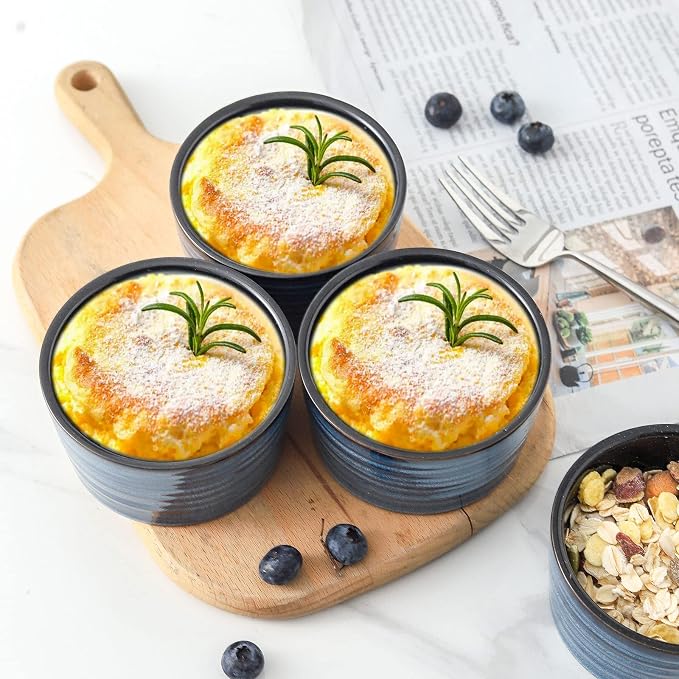 Ceramic Ramekins 6 oz, Oven Safe Souffle Dish Set of 6