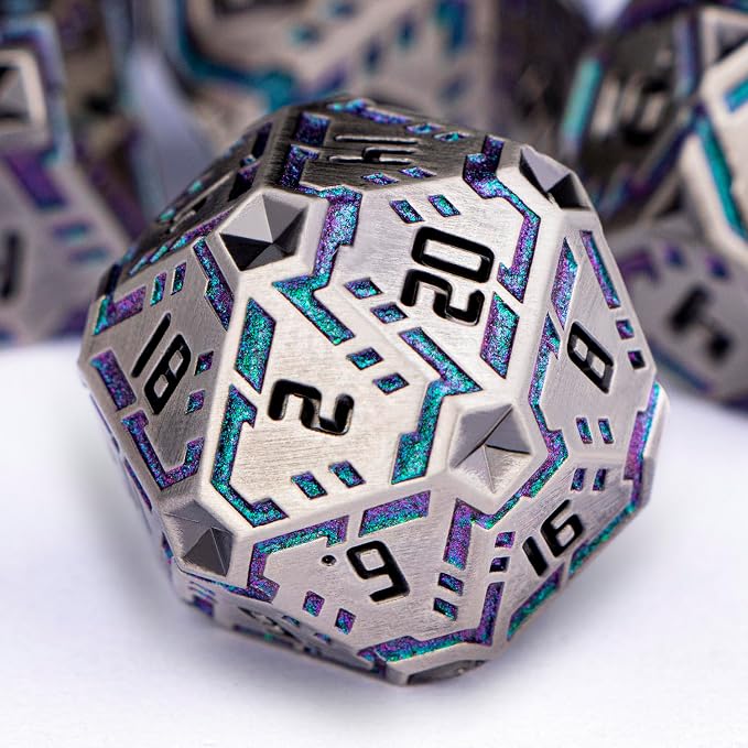 Metal DND Sci-fi Dice Set 7PCS Stripe Polyhedral Dice
