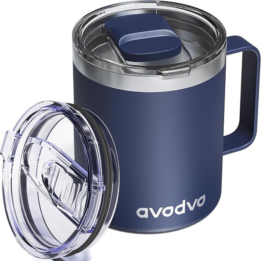 12oz Insulated Coffee Mug with Lid – Includes Two Lids, Stainless Steel Coffee
