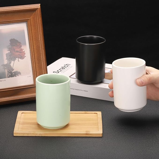HARFINGTON 2pcs Japanese Ceramic Tea Cups 8oz / 240ml Simple Solid Color No