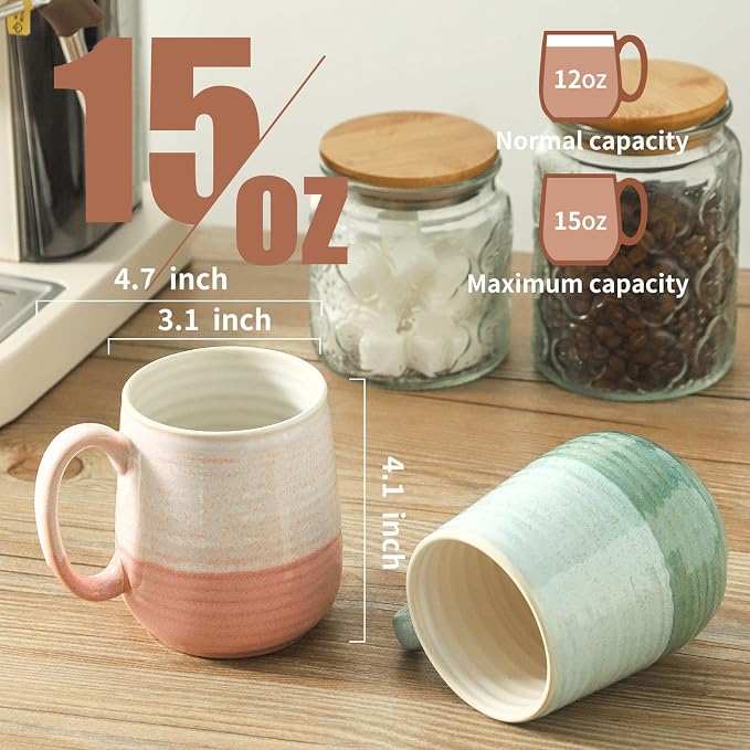 HASENSE 15oz Coffee Mugs Set of 4, Ceramic Coffee Cups