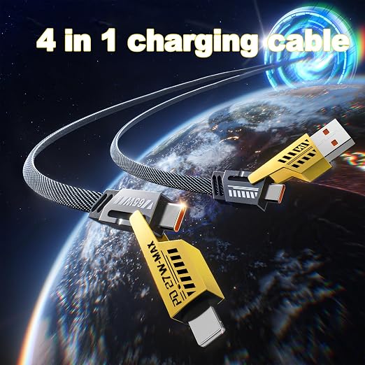 2Pack 4 in 1 Fast Charging Cable, Transferring Data, 6.65 Ft, Braided Cable 65W