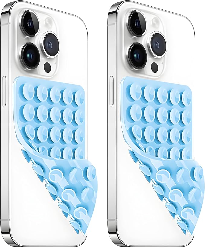2 Pack Silicone Suction Cup Phone Case Mount Double Sided, Hands-Free Strong
