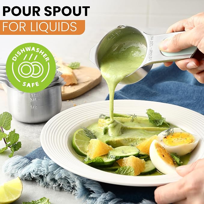 Spring Chef Magnetic Stainless Steel Measuring Cups Set of 7 Patented, Mint |