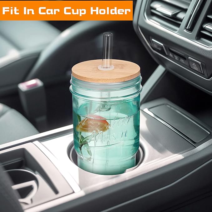 ANOTION Colored Glass Cups - 24oz Travel Coffee Mug Wide Mouth Mason Jar Iced