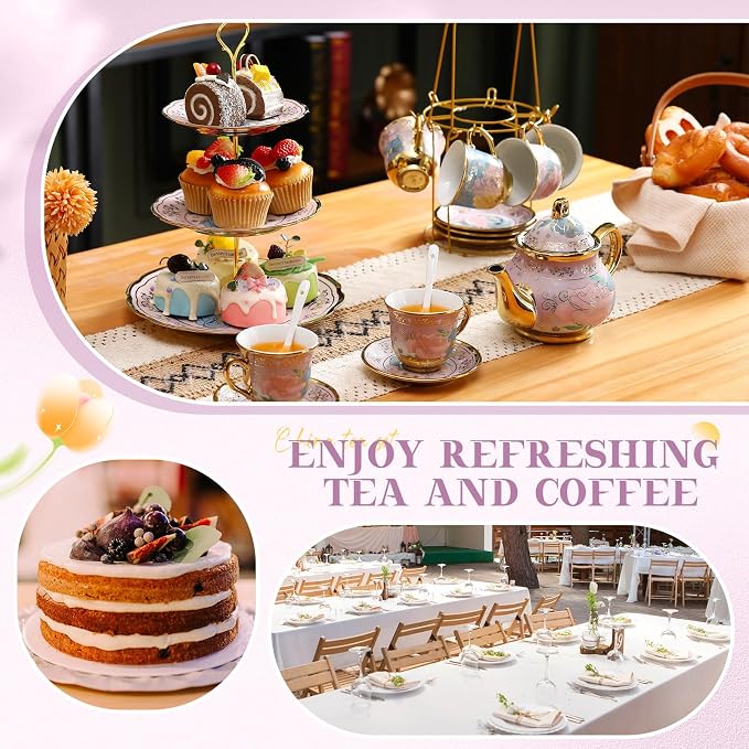 21 Pcs Ceramic Teapot Set Vintage Porcelain Tea Cups