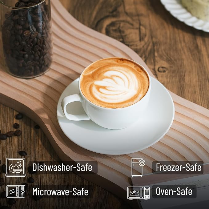 BTaT- Cappuccino Cups with Saucers 6 oz, Au Lait, Flat White, Dishwasher
