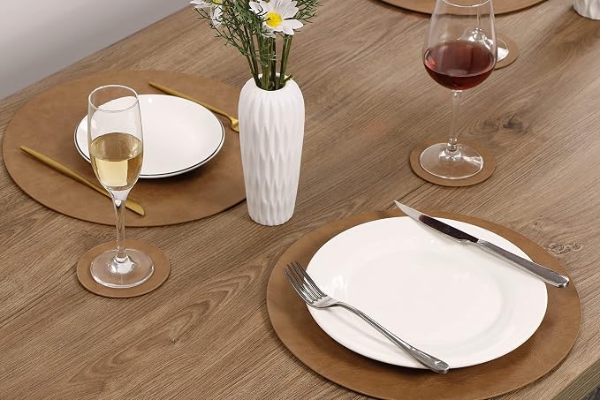 Jovono Embossed PU Leather Placemats, Waterproof Coffee Coasters, Kitchen Table