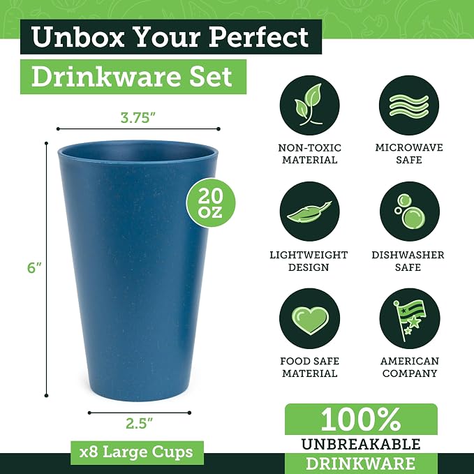 Grow Forward Premium Wheat Straw Cups - 20 oz Unbreakable BPA Free Hard Plastic