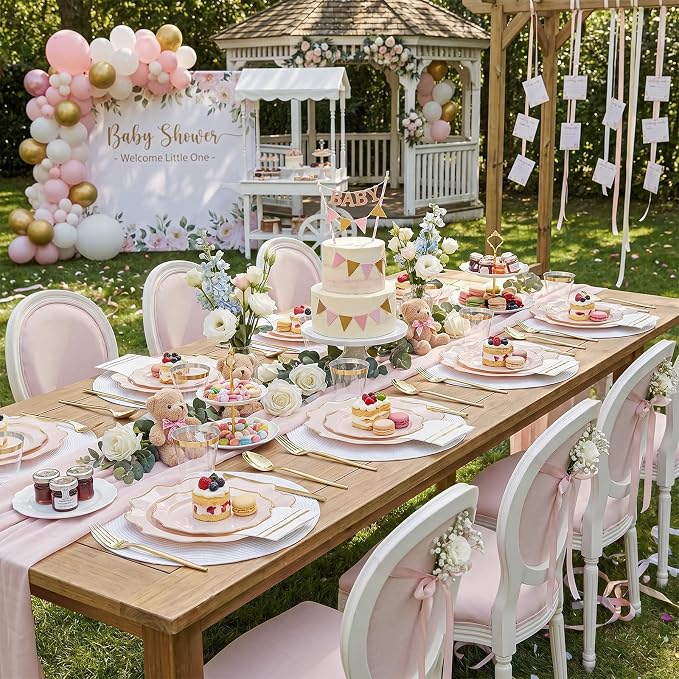 175Pcs Pink Plastic Plates