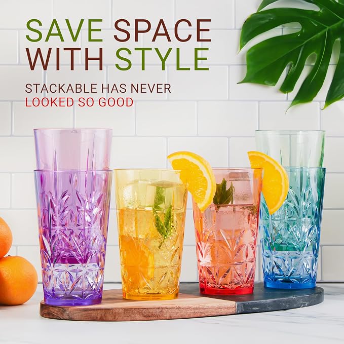 Bravario Royal Plastic Drinking Tumbler, Dishwasher-Safe BPA-Free Durable Mixed