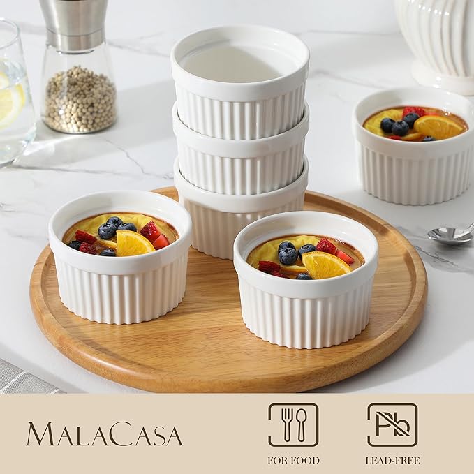 MALACASA Ramekins 10 oz Oven Safe, Porcelain Creme Brulee Ramekins Pudding