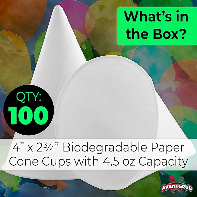 Eco-Friendly Wax Free 4.5oz White Paper Cone Cups 100Pk. Small Dispenser Cup
