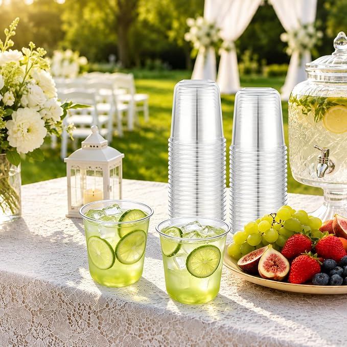 KesaPlan 200 Pcs 12oz Plastic Clear Cups, Disposable Wine Cocktail Glasses |