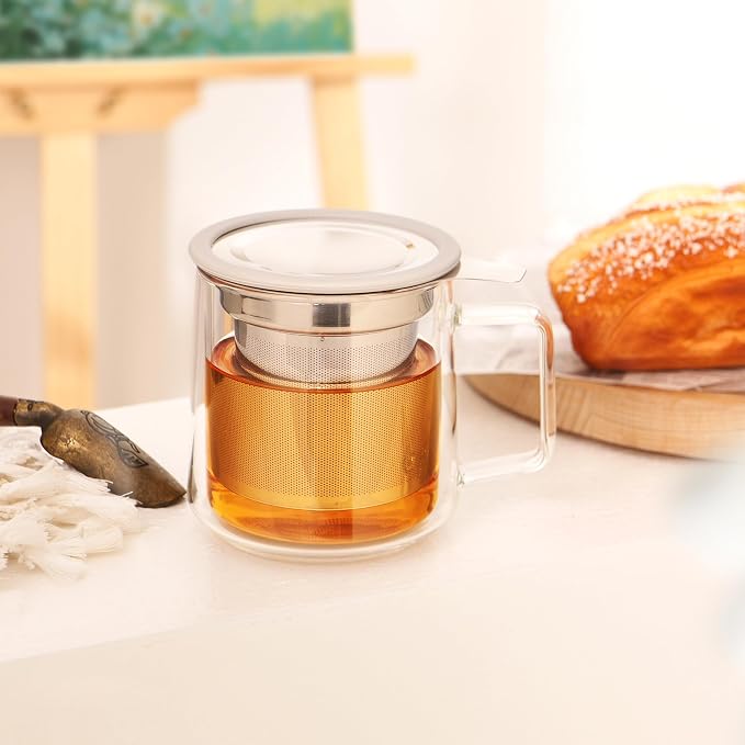 CNGLASS 12oz Double Walled Glass Tea Cup