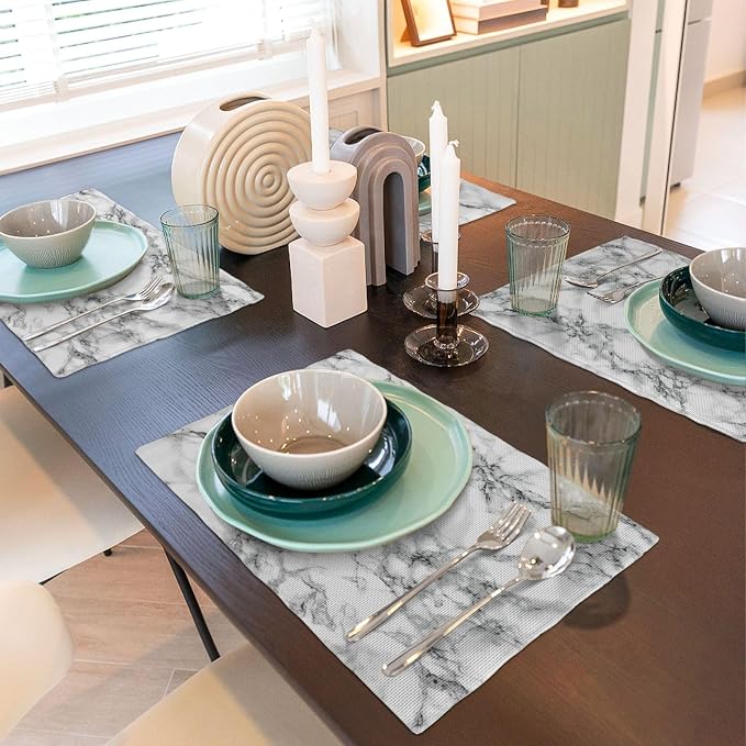 Fiokroo Black and White Marble Placemats Set of 4 Table Mats Table Tableware