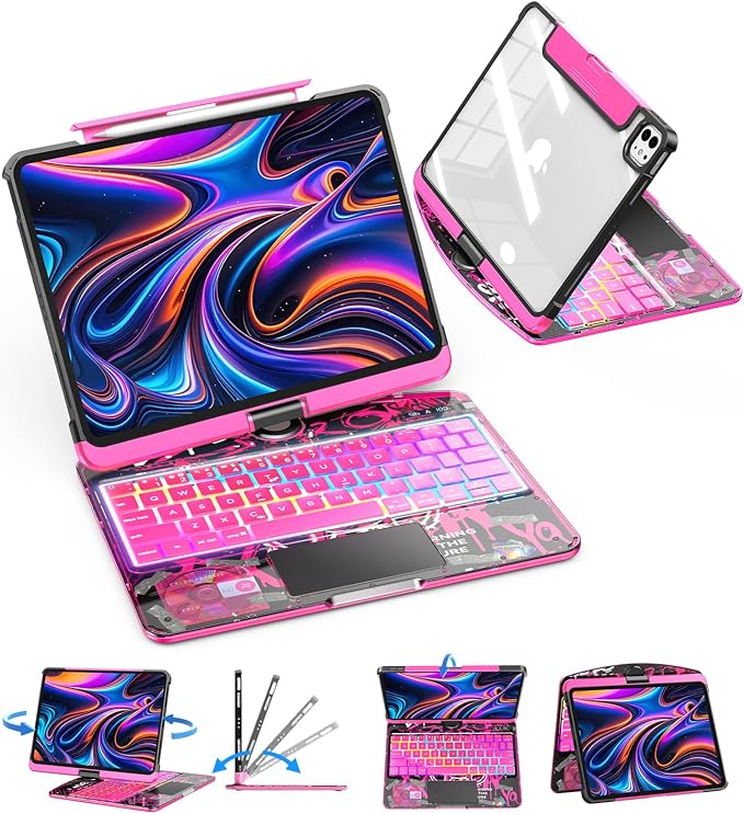 SIBEITU Keyboard Case for iPad Pro 13 Inch, 360 Rotatable iPad Pro 13 Clear
