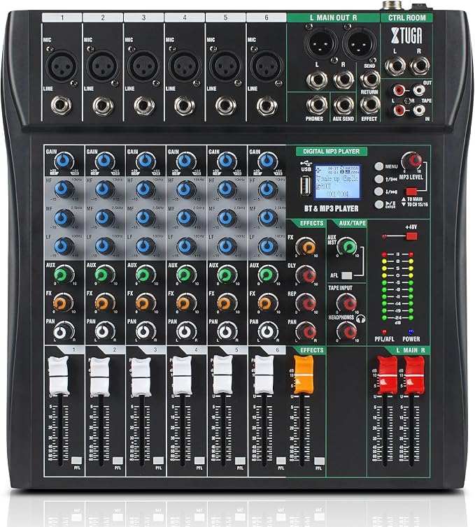 XTUGA 6 Channel Audio Mixer Sound Board Mixing Console, Audio Interface PC USB