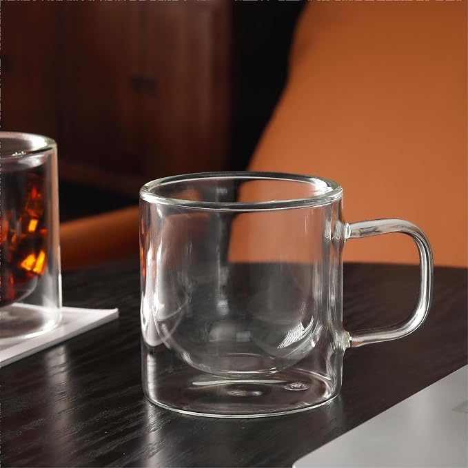 NIRA.Z 12 OZ Double Walled Glass Coffee Mugs Set of 2 Clear Coffee Cups
