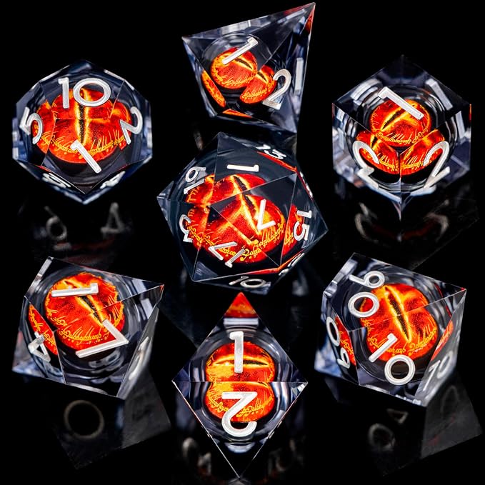 ARUOHHA DND Resin Dice Gazes Eye Dice Liquid Core Flaming RPG Sharp Edged Dice