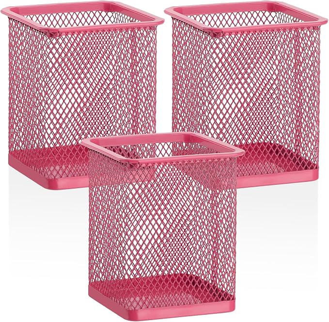 Segarty Pen Cup Holder, 3 Pack Square Dark Pink Pen Holder