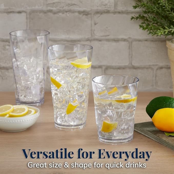 US Acrylic Optix Plastic Reusable Drinking Glasses 14oz Rocks & 20oz Water Cups