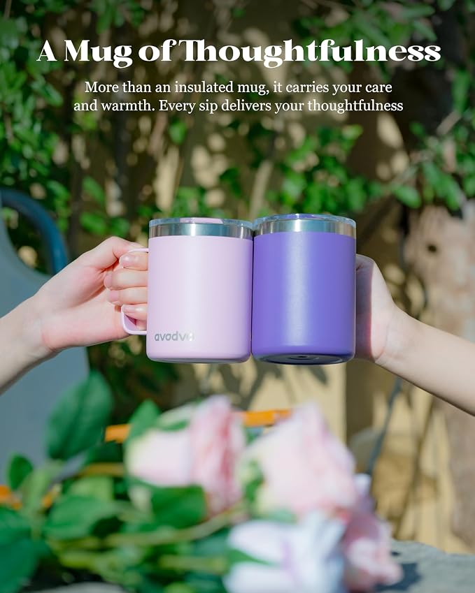 12oz Insulated Coffee Mug with Lid – Includes Two Lids, Stainless Steel Coffee