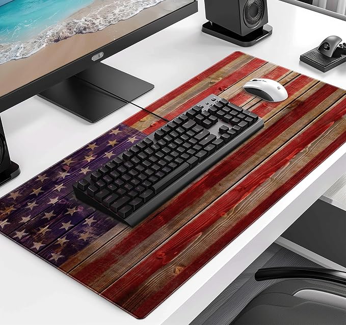 Patriot Wood Grain American Flag Extended Large Gaming Computer Mouse Pad