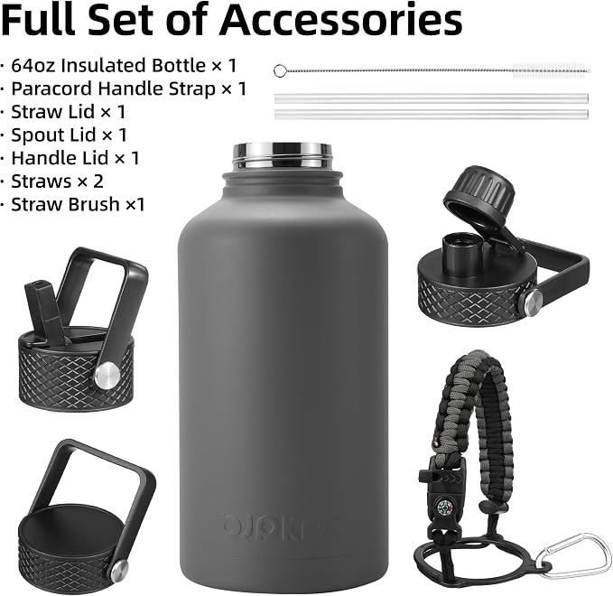 BJPKPK 64oz Insulated Water Bottle, Half Gallon Water Jug