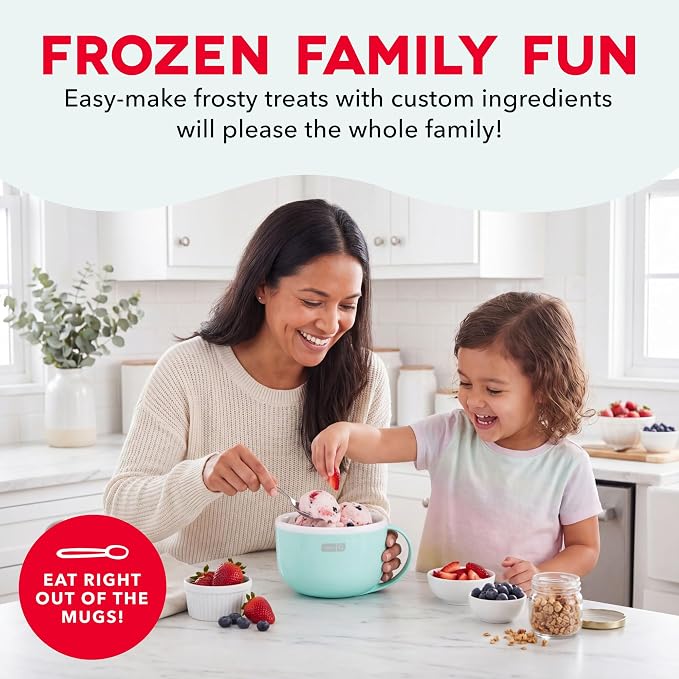 Dash My Mug Ice Cream Maker Bundle, 2 Half-Pint Freezer Mugs, Aqua | Electric