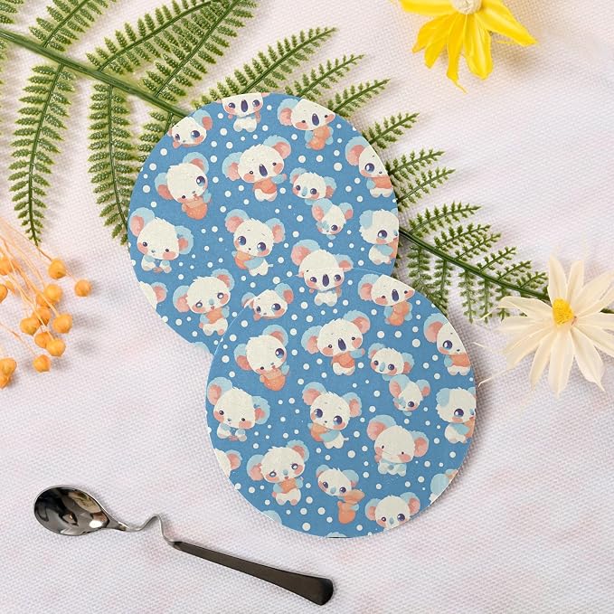 Seamless Cartoon Koala Bear 4 Piecing Set Drink Coasters Thick Heat Resistant
