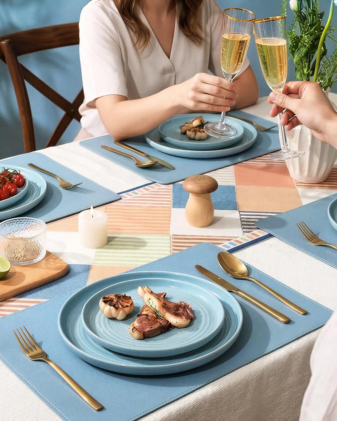 Dinnerware Sets for 6, Ceramic Plates and Bowls, Ice Blue | 18-Piece Ceramic