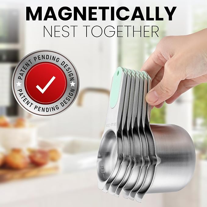 Spring Chef Magnetic Stainless Steel Measuring Cups Set of 7 Patented, Mint |